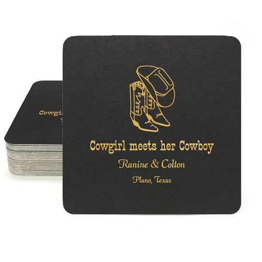 Western Boots & Cowboy Hat Square Coasters